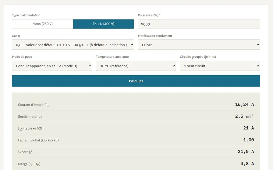 Aperçu du calcul de section de câble